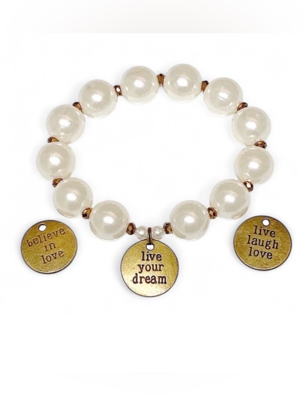 Girls Inspirational Word Charm Boho Stretch Bracelet Bronze Crystal